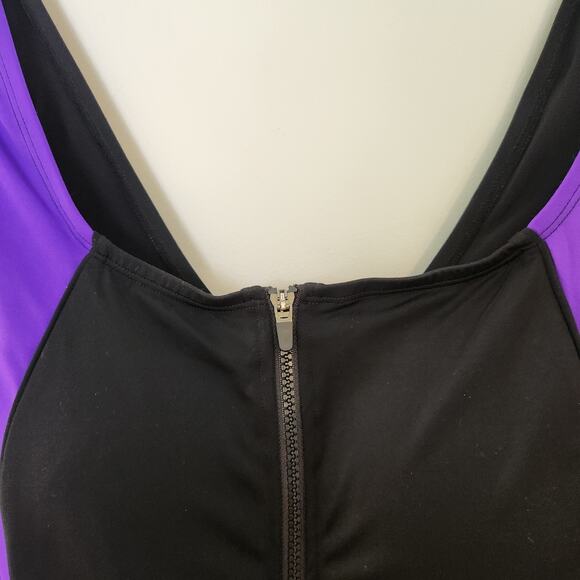 New Swimsuits For All One Piece Bathing Suit Sz 24 Womens Zip Front Pink Black - Picture 2 of 9